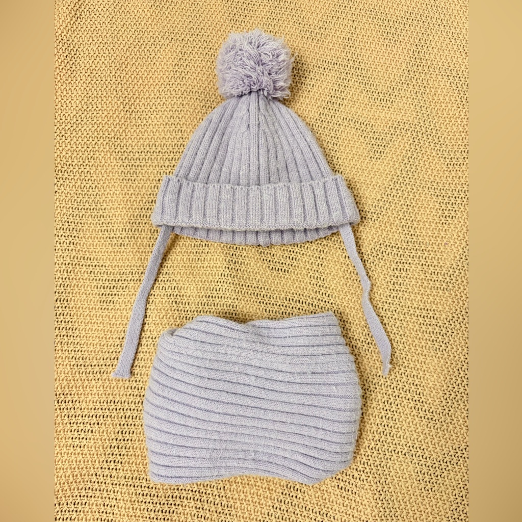 Zara Kids Ribbed Knit Hat And Scarf Set In Purple
